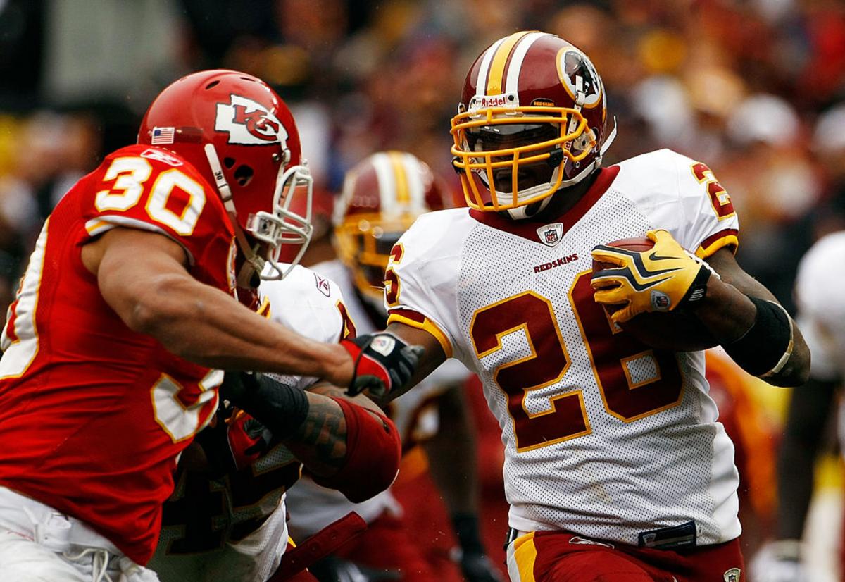 Washington Redskins running back Clinton Portis looks on during