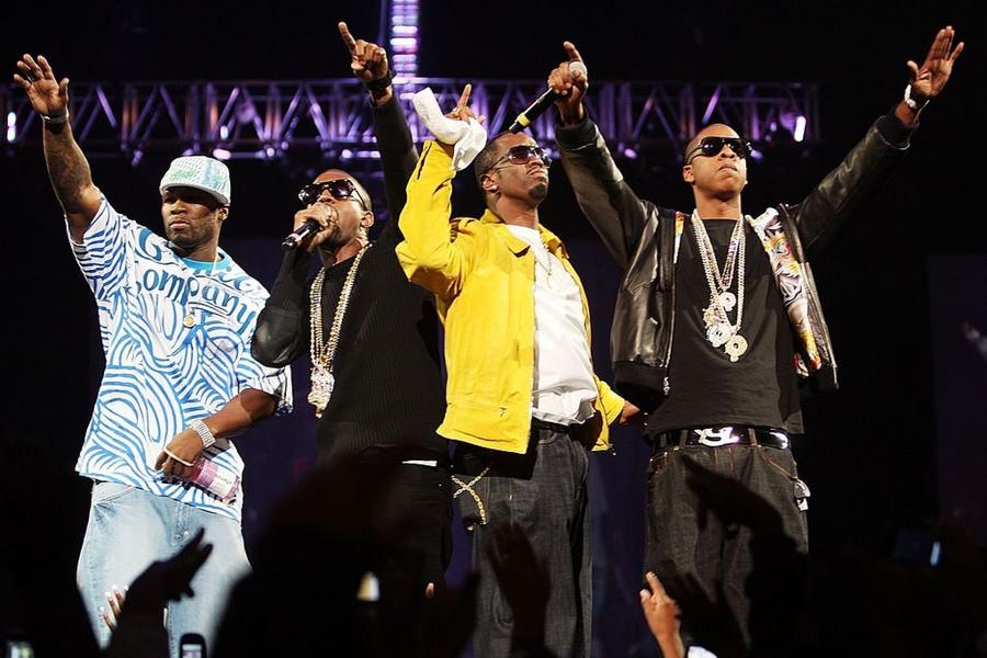 Rappers 50 Cent, Kanye West, P. Diddy, and Jay Z 