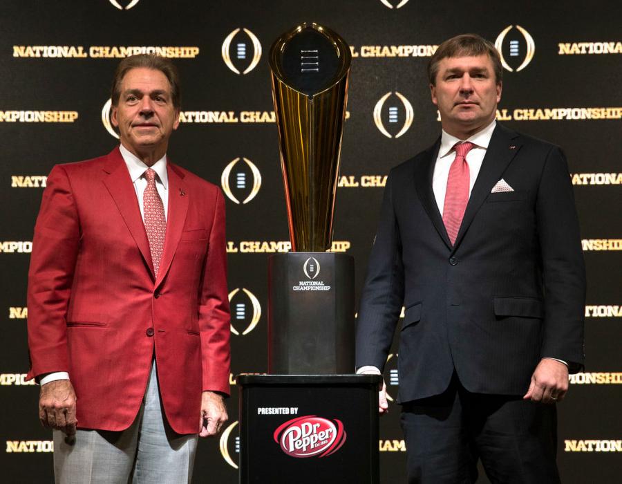 Alabama head coach Nick Saban with Georgia head coach Kirby Smart before College Football Playoff game.