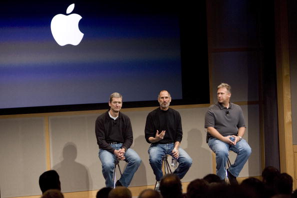 Tim Cook, Chief Operating Officer, Apple CEO Steve Jobs and Phil Schiller, EVP Product Marketing