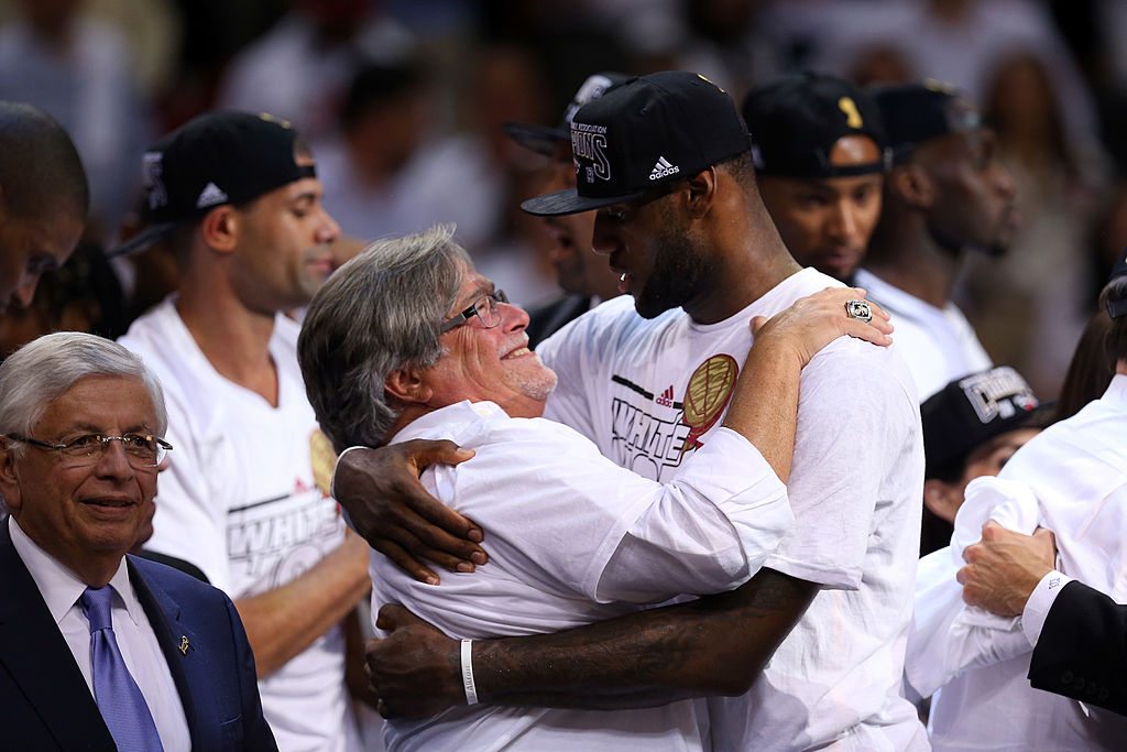 Mickey Arison and Lebron James Hug